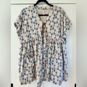 Free People Mini Dress Babydoll Block Print Medium